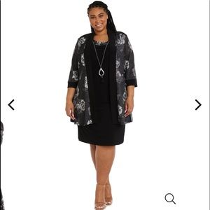 NWT,R&M Richards Two-Piece Printed Jacket and Dress Set black/silver